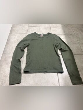 No Boundaries Olive Green Waffle Long Sleeve Tee